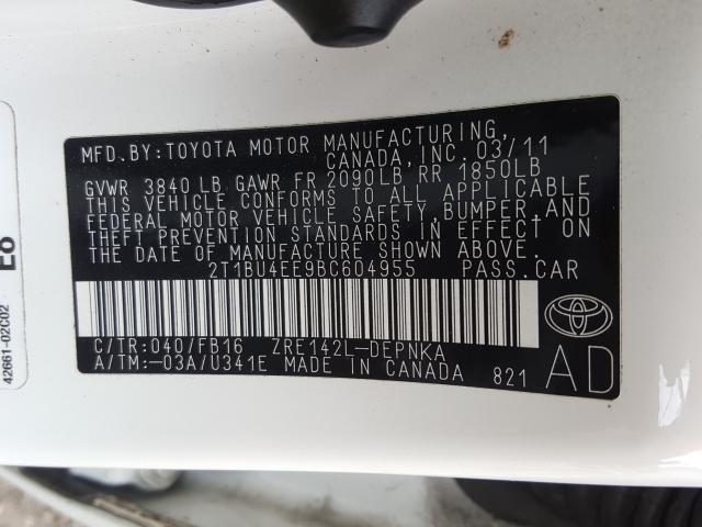 Photo 9 VIN: 2T1BU4EE9BC604955 - TOYOTA COROLLA BA 