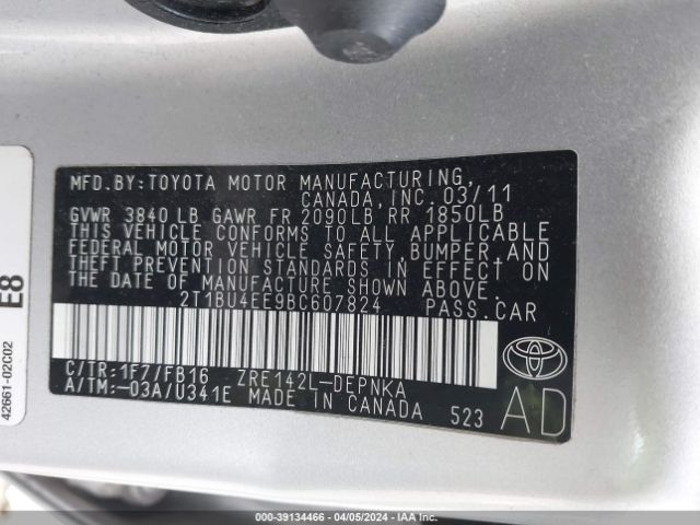 Photo 8 VIN: 2T1BU4EE9BC607824 - TOYOTA COROLLA 