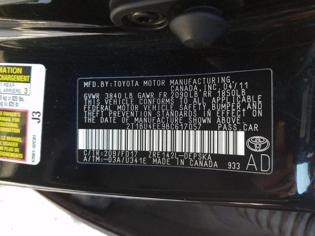 Photo 9 VIN: 2T1BU4EE9BC617057 - TOYOTA COROLLA BA 