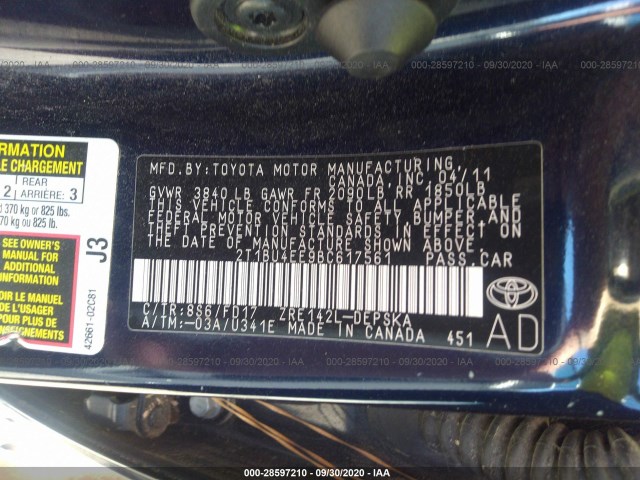 Photo 8 VIN: 2T1BU4EE9BC617561 - TOYOTA COROLLA 