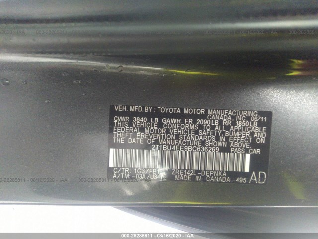 Photo 8 VIN: 2T1BU4EE9BC636269 - TOYOTA COROLLA 