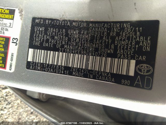 Photo 8 VIN: 2T1BU4EE9BC640726 - TOYOTA COROLLA 