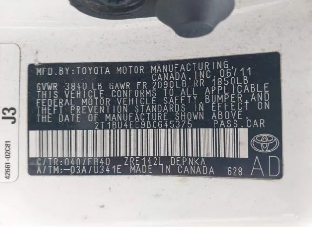 Photo 8 VIN: 2T1BU4EE9BC645375 - TOYOTA COROLLA 