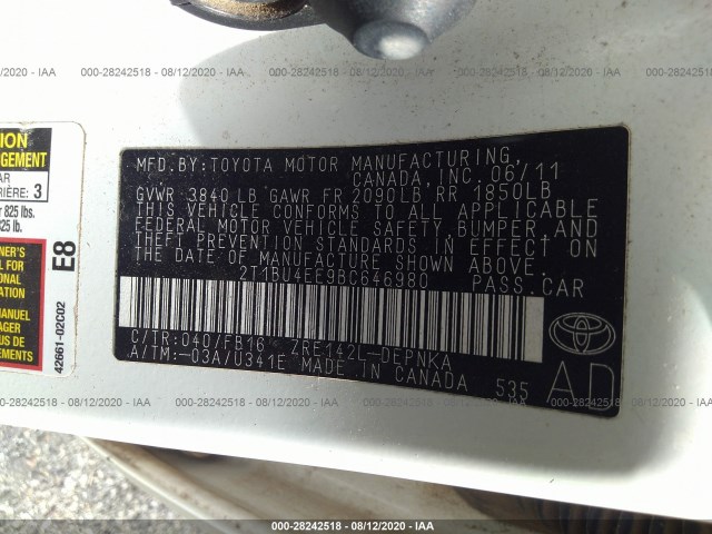 Photo 8 VIN: 2T1BU4EE9BC646980 - TOYOTA COROLLA 