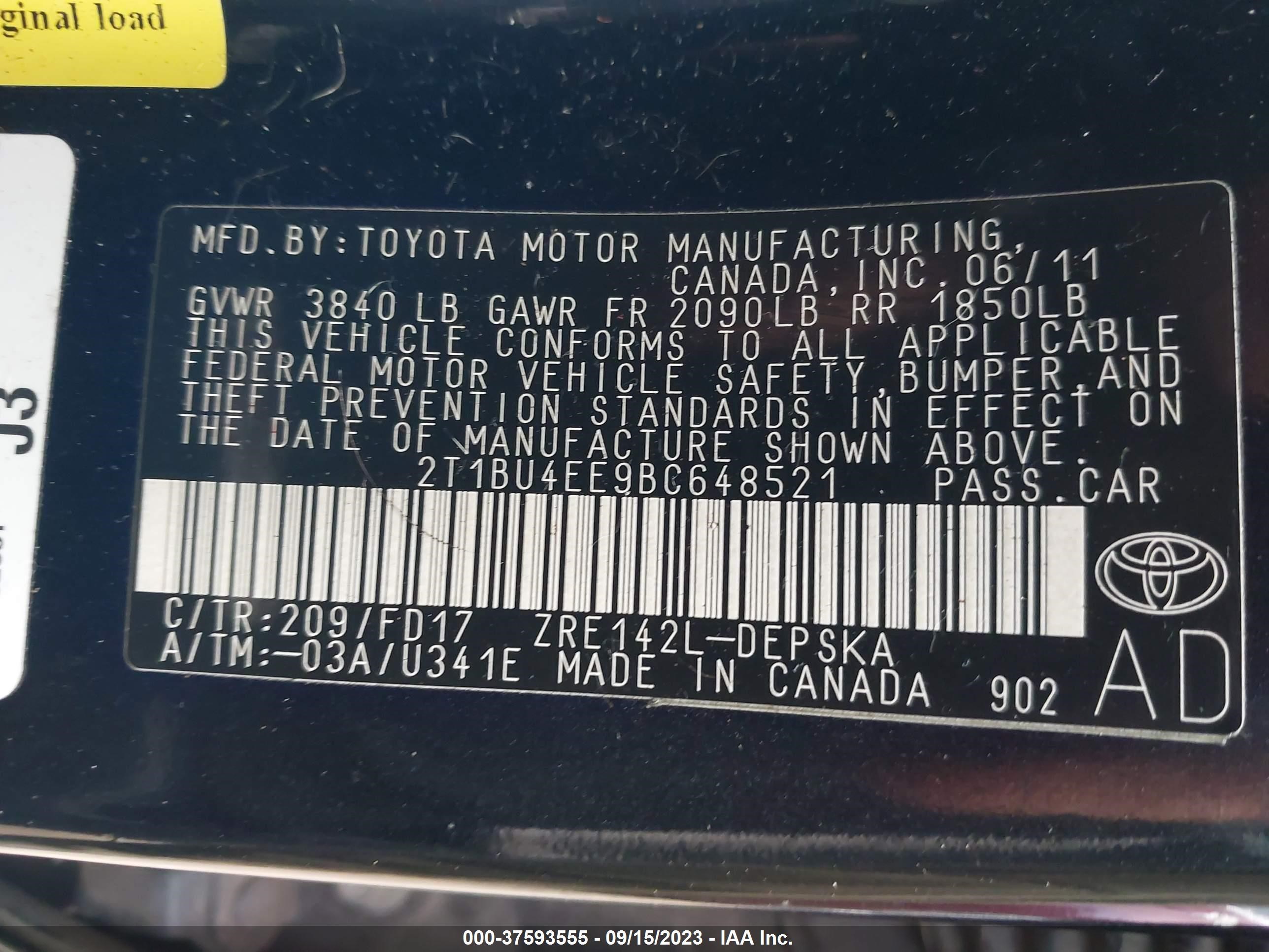 Photo 8 VIN: 2T1BU4EE9BC648521 - TOYOTA COROLLA 