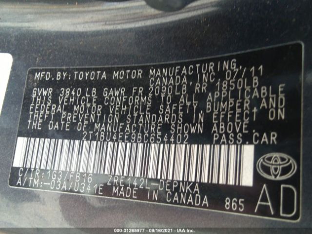 Photo 8 VIN: 2T1BU4EE9BC654402 - TOYOTA COROLLA 