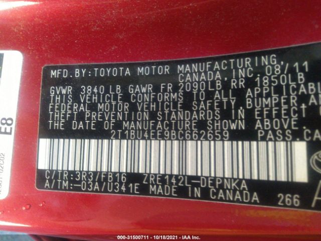 Photo 8 VIN: 2T1BU4EE9BC662659 - TOYOTA COROLLA 