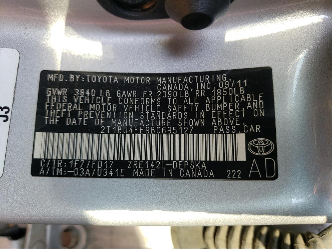 Photo 9 VIN: 2T1BU4EE9BC695127 - TOYOTA COROLLA BA 