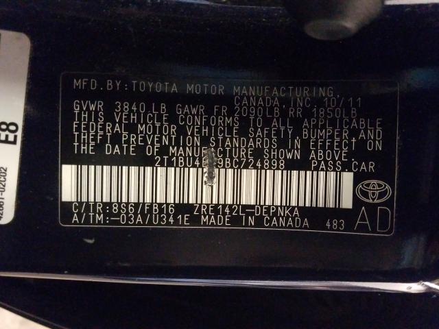 Photo 9 VIN: 2T1BU4EE9BC724898 - TOYOTA COROLLA BA 