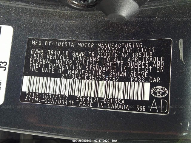 Photo 8 VIN: 2T1BU4EE9BC729762 - TOYOTA COROLLA 