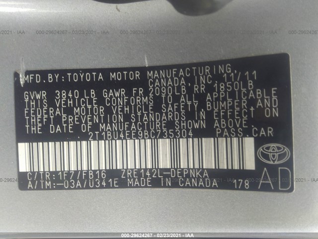 Photo 8 VIN: 2T1BU4EE9BC735304 - TOYOTA COROLLA 