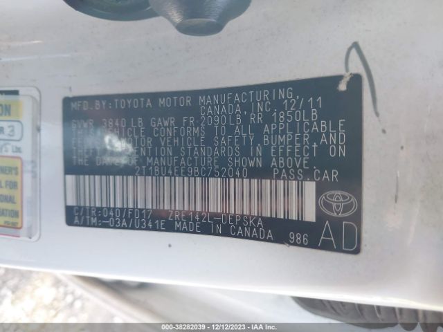 Photo 8 VIN: 2T1BU4EE9BC752040 - TOYOTA COROLLA 