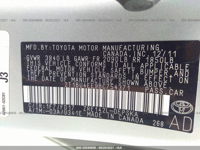 Photo 8 VIN: 2T1BU4EE9BC754371 - TOYOTA COROLLA 