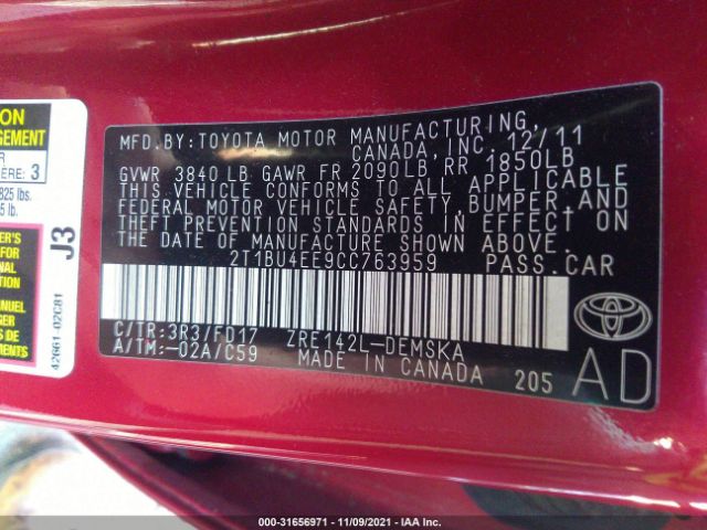 Photo 8 VIN: 2T1BU4EE9CC763959 - TOYOTA COROLLA 