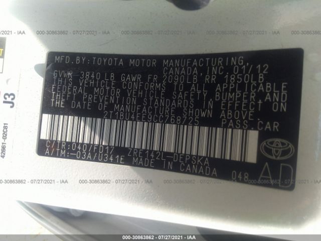 Photo 8 VIN: 2T1BU4EE9CC768725 - TOYOTA COROLLA 