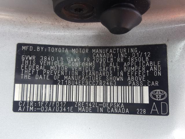 Photo 9 VIN: 2T1BU4EE9CC782463 - TOYOTA COROLLA BA 