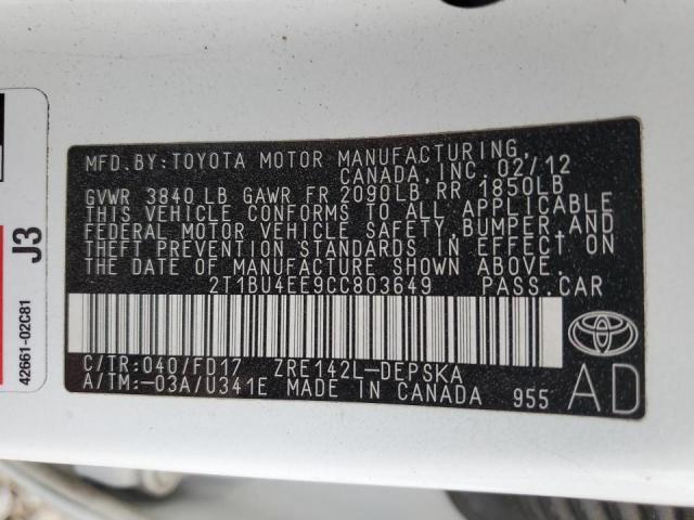 Photo 12 VIN: 2T1BU4EE9CC803649 - TOYOTA COROLLA BA 