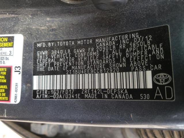 Photo 9 VIN: 2T1BU4EE9CC812920 - TOYOTA COROLLA BA 