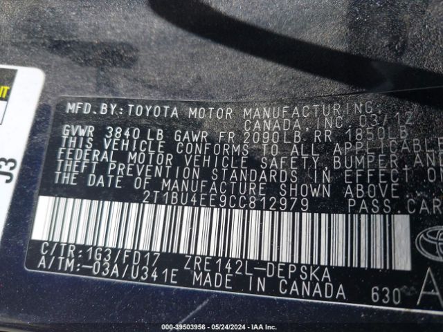 Photo 8 VIN: 2T1BU4EE9CC812979 - TOYOTA COROLLA 