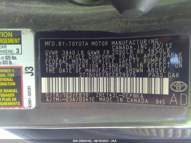 Photo 8 VIN: 2T1BU4EE9CC829975 - TOYOTA COROLLA 