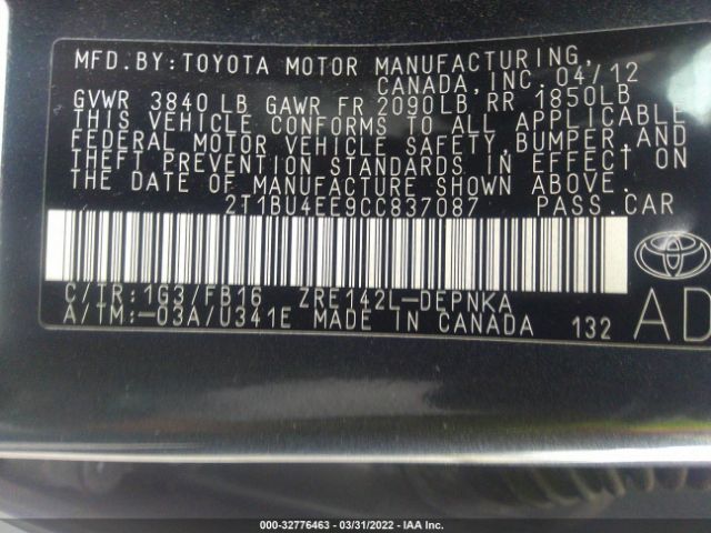 Photo 8 VIN: 2T1BU4EE9CC837087 - TOYOTA COROLLA 