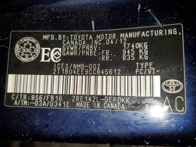 Photo 11 VIN: 2T1BU4EE9CC845612 - TOYOTA COROLLA 