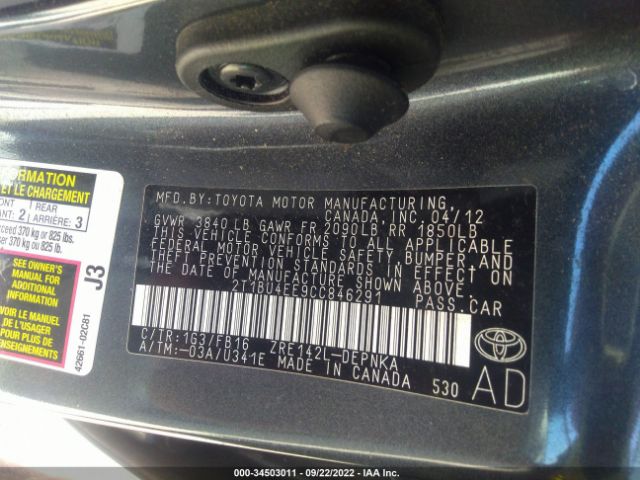 Photo 8 VIN: 2T1BU4EE9CC846291 - TOYOTA COROLLA 