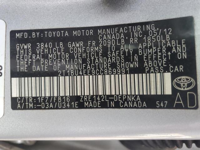 Photo 11 VIN: 2T1BU4EE9CC869991 - TOYOTA COROLLA BA 