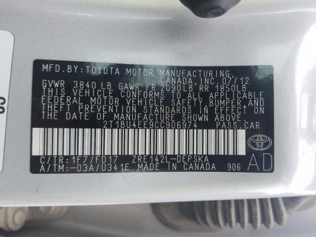 Photo 9 VIN: 2T1BU4EE9CC906974 - TOYOTA COROLLA BA 