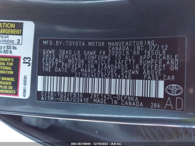 Photo 8 VIN: 2T1BU4EE9CC914346 - TOYOTA COROLLA 