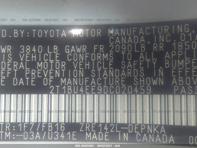 Photo 8 VIN: 2T1BU4EE9DC020459 - TOYOTA COROLLA 