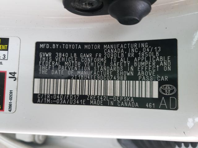 Photo 9 VIN: 2T1BU4EE9DC074988 - TOYOTA COROLLA BA 