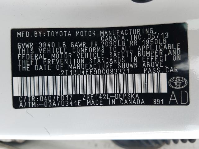 Photo 9 VIN: 2T1BU4EE9DC083321 - TOYOTA COROLLA BA 