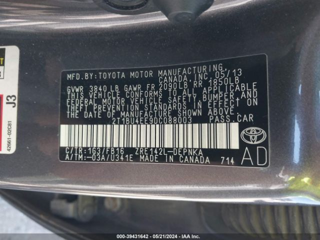 Photo 8 VIN: 2T1BU4EE9DC088003 - TOYOTA COROLLA 