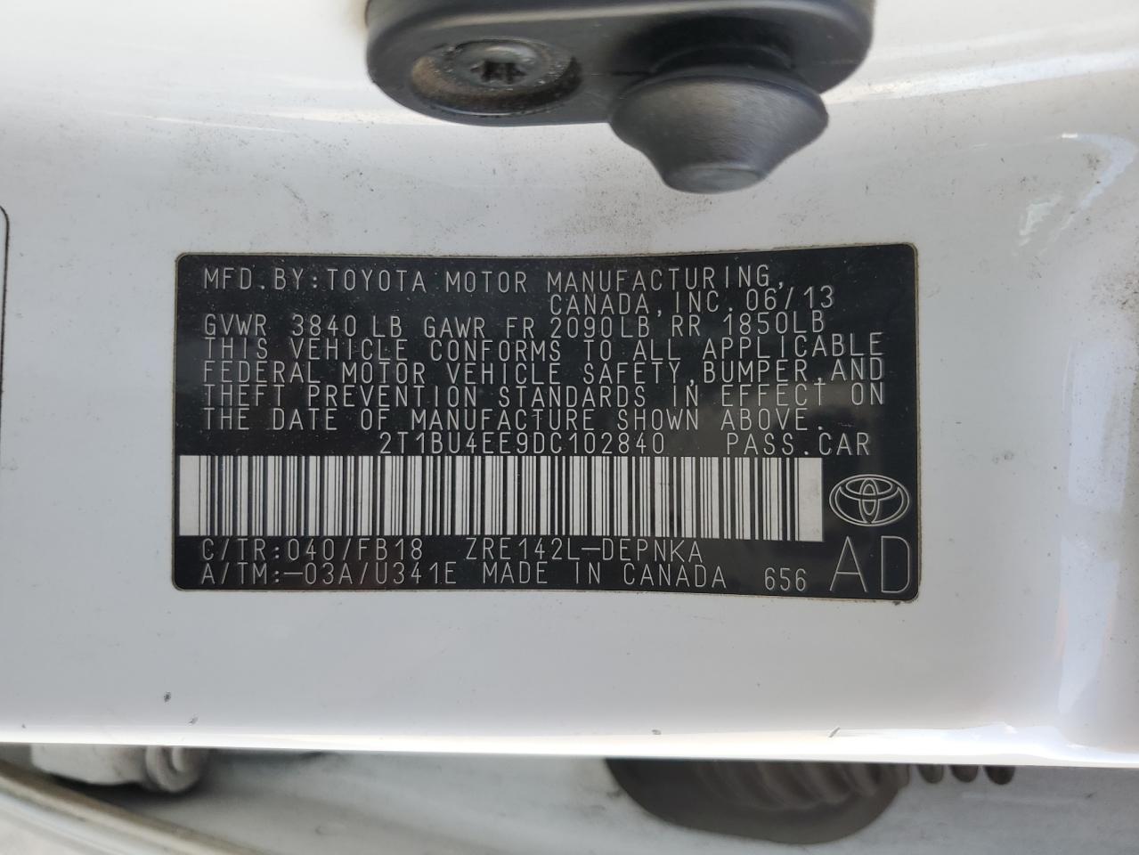 Photo 12 VIN: 2T1BU4EE9DC102840 - TOYOTA COROLLA 