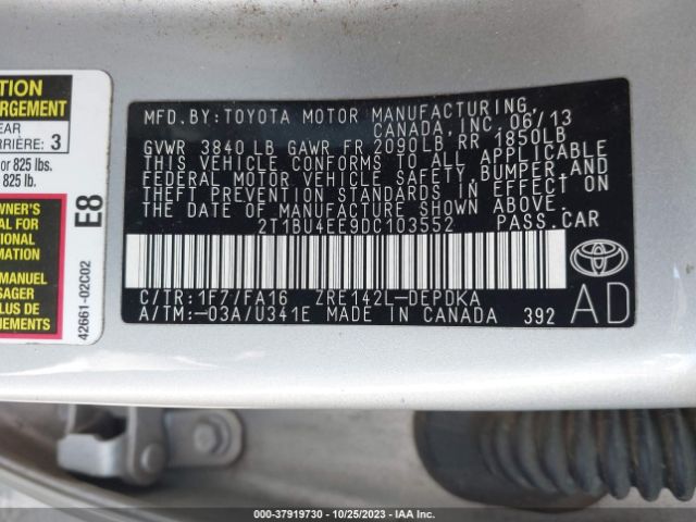 Photo 8 VIN: 2T1BU4EE9DC103552 - TOYOTA COROLLA 