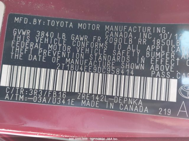 Photo 8 VIN: 2T1BU4EE9DC958414 - TOYOTA COROLLA 