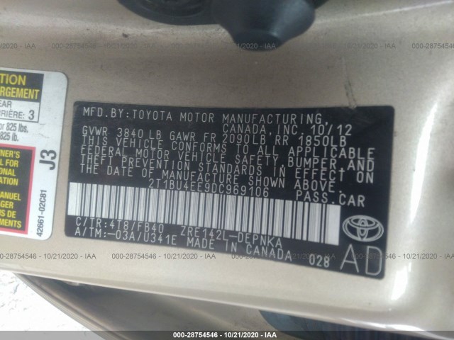 Photo 8 VIN: 2T1BU4EE9DC969106 - TOYOTA COROLLA 