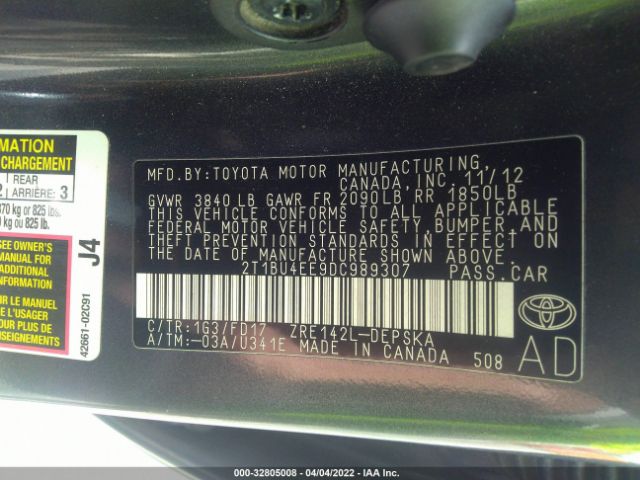 Photo 8 VIN: 2T1BU4EE9DC989307 - TOYOTA COROLLA 