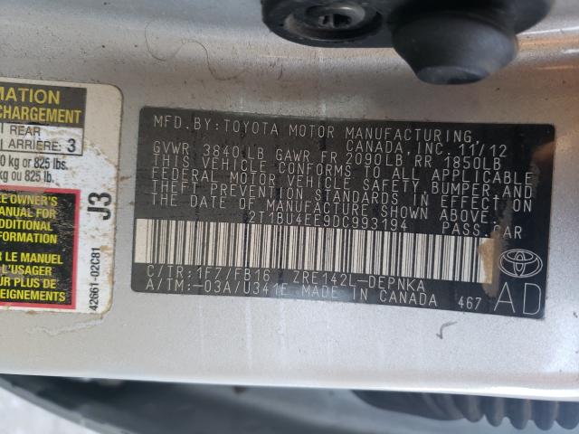 Photo 9 VIN: 2T1BU4EE9DC993194 - TOYOTA COROLLA BA 