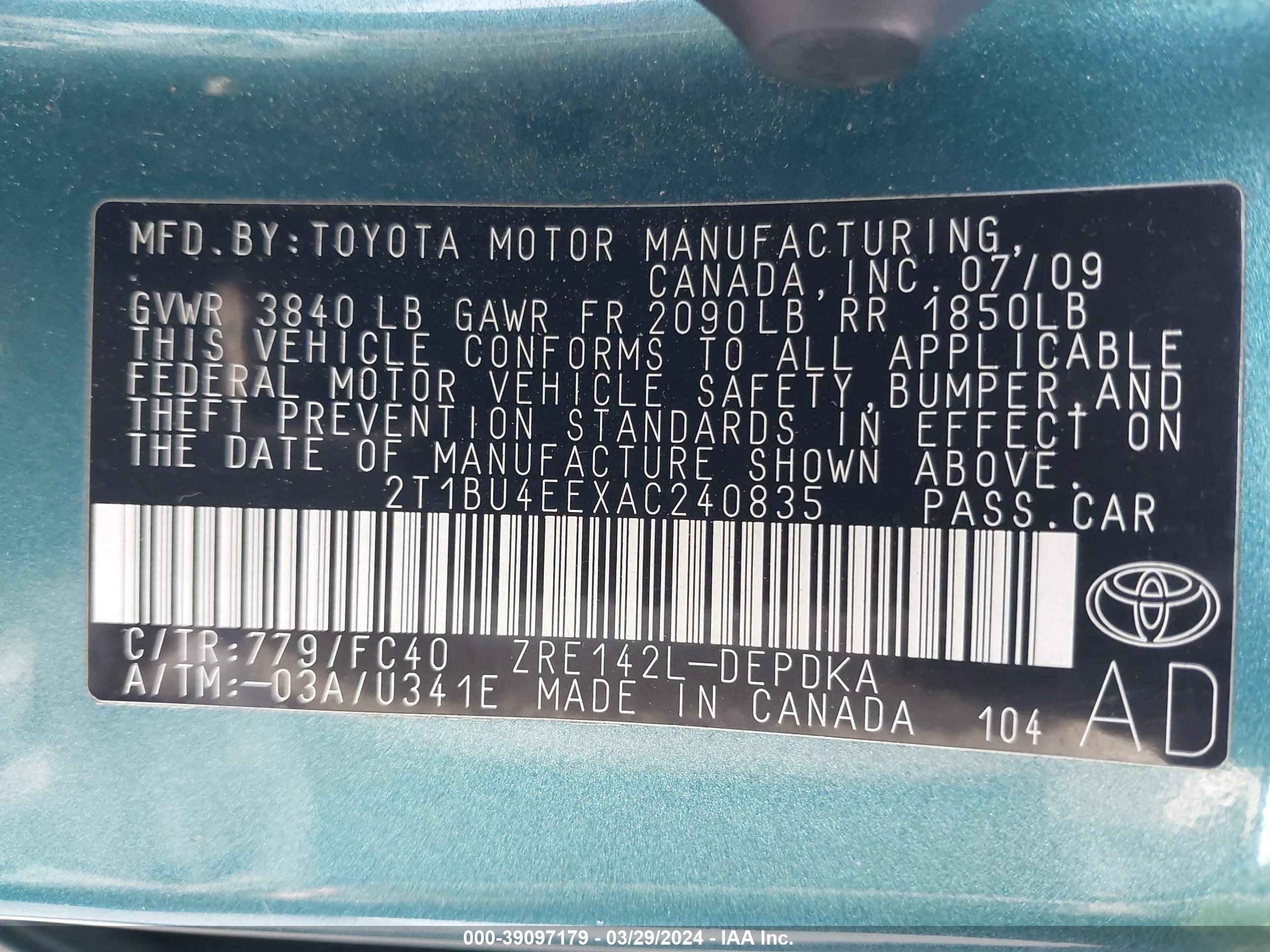 Photo 8 VIN: 2T1BU4EEXAC240835 - TOYOTA COROLLA 