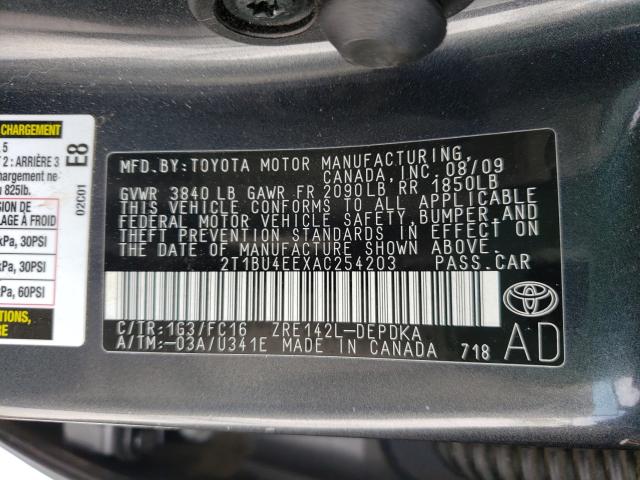 Photo 9 VIN: 2T1BU4EEXAC254203 - TOYOTA COROLLA BA 