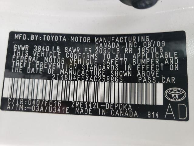 Photo 9 VIN: 2T1BU4EEXAC258865 - TOYOTA COROLLA BA 