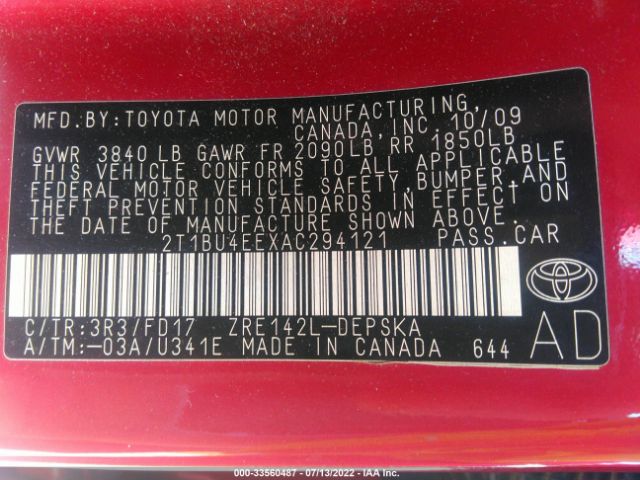 Photo 8 VIN: 2T1BU4EEXAC294121 - TOYOTA COROLLA 