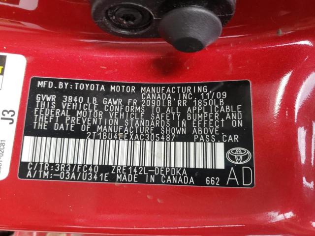 Photo 9 VIN: 2T1BU4EEXAC305487 - TOYOTA COROLLA BA 