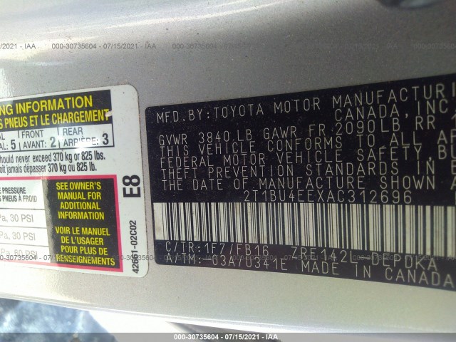 Photo 8 VIN: 2T1BU4EEXAC312696 - TOYOTA COROLLA 