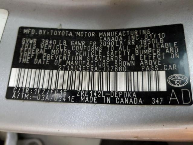 Photo 12 VIN: 2T1BU4EEXAC337680 - TOYOTA COROLLA BA 