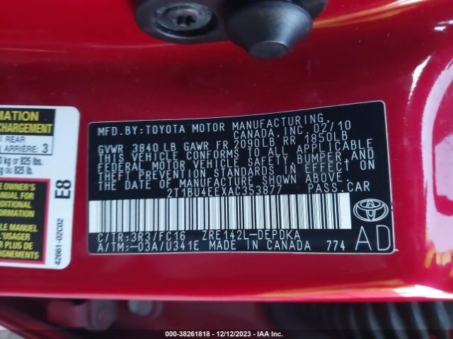 Photo 8 VIN: 2T1BU4EEXAC353877 - TOYOTA COROLLA 