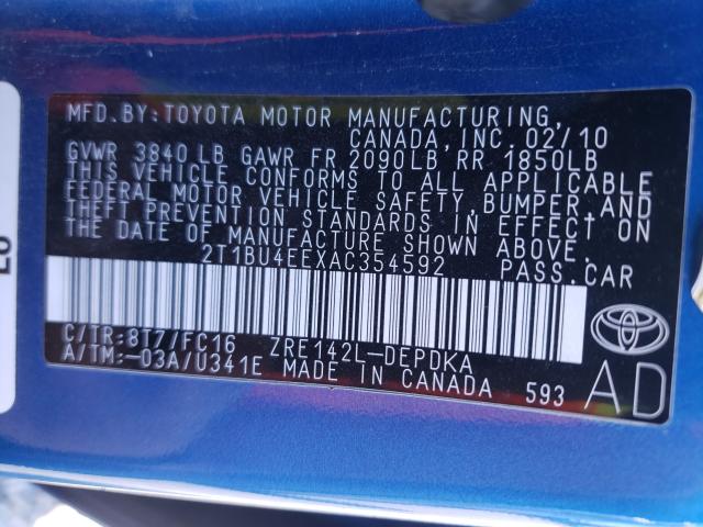 Photo 9 VIN: 2T1BU4EEXAC354592 - TOYOTA COROLLA BA 