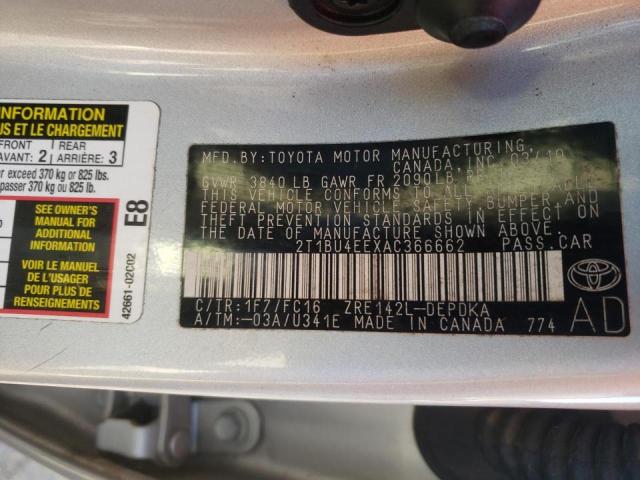 Photo 9 VIN: 2T1BU4EEXAC366662 - TOYOTA COROLLA BA 